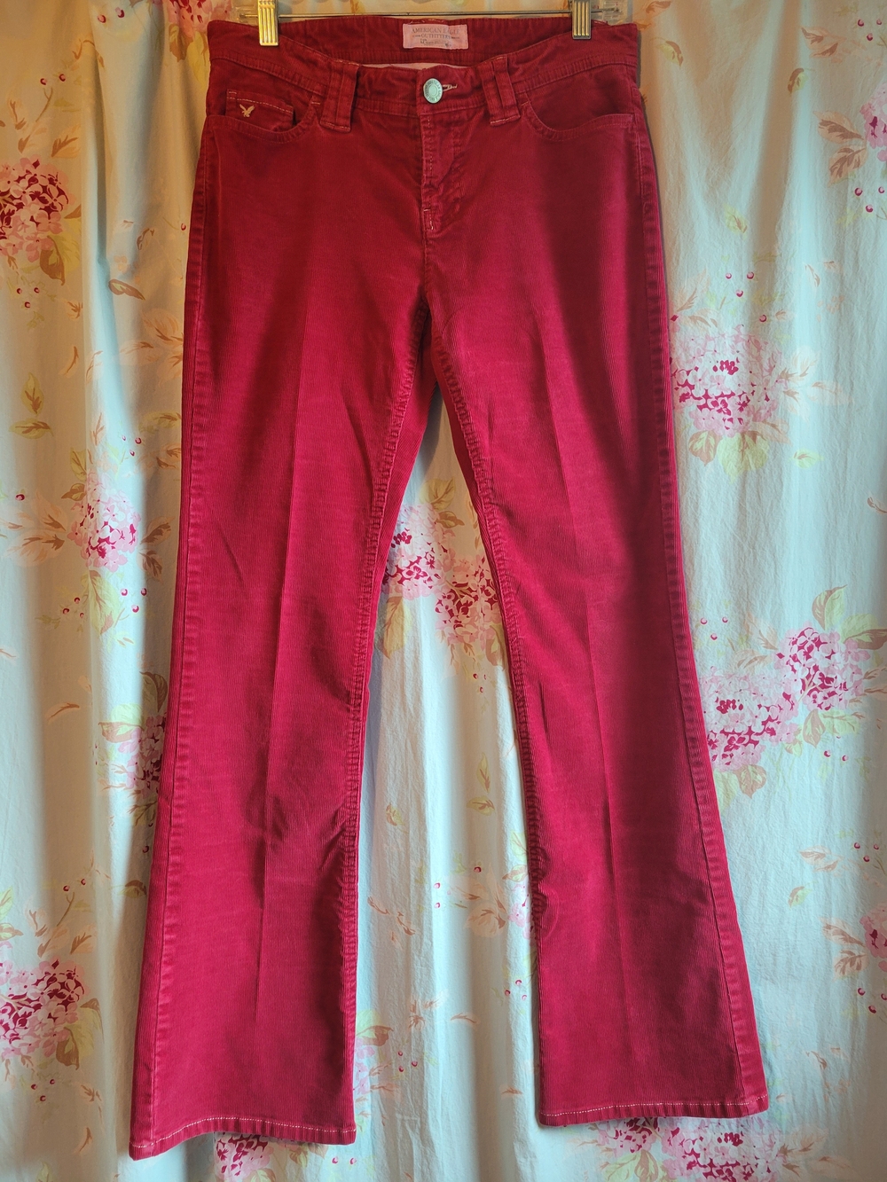 RARE Vintage Y2K American Eagle Red Corduroy Flare Pants Size 4R